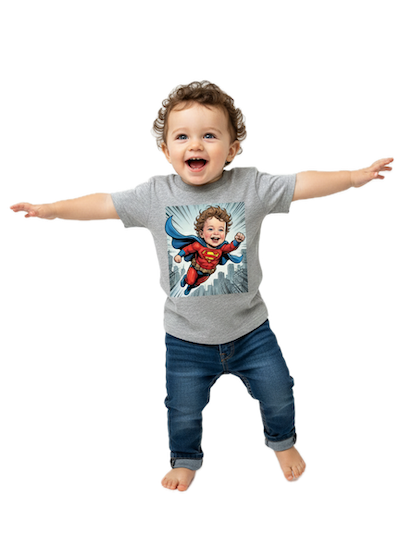 Boy in superhero t-shirt