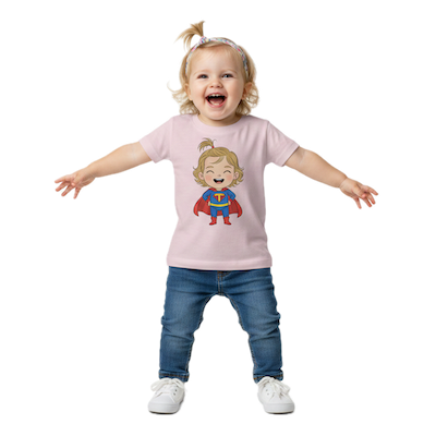Girl in superhero t-shirt